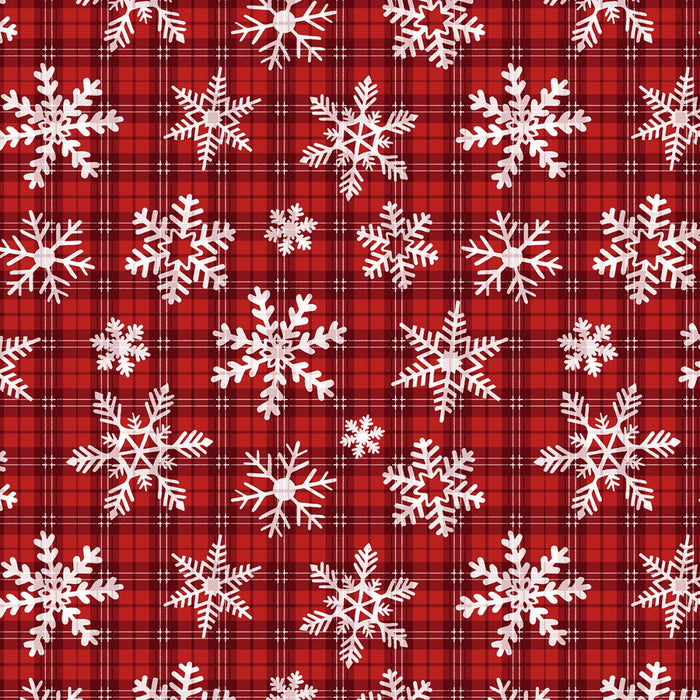 Let It Snow, Snowflakes on Plaid in Red