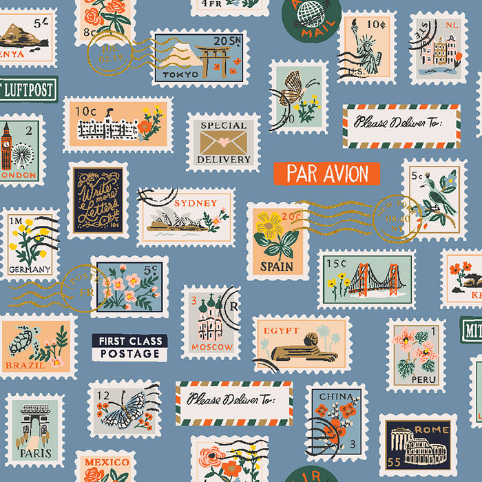 Bon Voyage, Postage Stamps in Blue (with metallic)