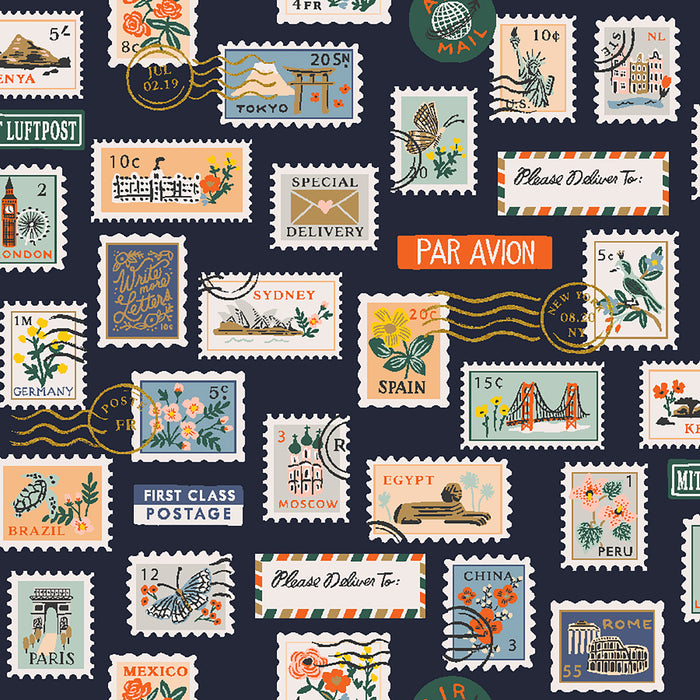 Bon Voyage, Postage Stamps in Navy (with metallic)