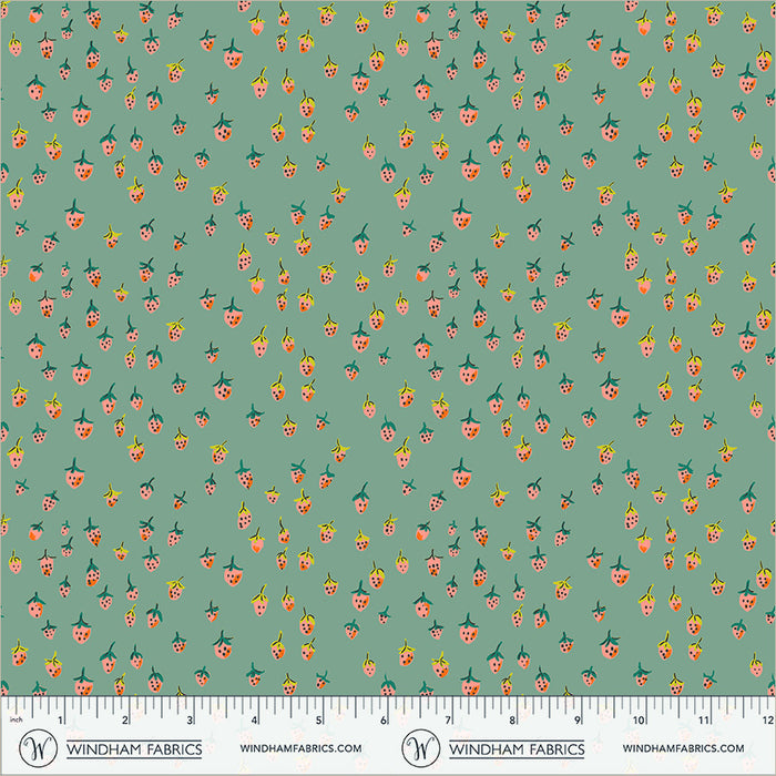 Heather Ross Favorites, Field Strawberries in Teal