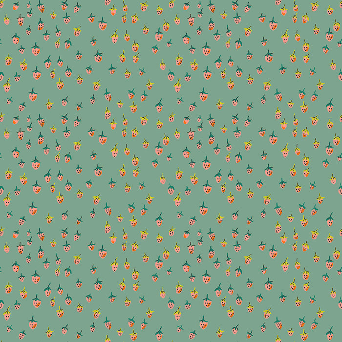 Heather Ross Favorites, Field Strawberries in Teal