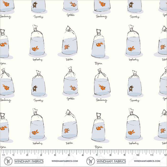 Heather Ross Favorites, Goldfishes in Bags in White