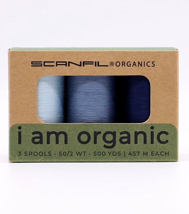Scanfil Organic Cotton 3 Spool set - 50wt - Denim Blues