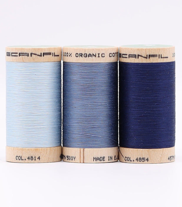 Scanfil Organic Cotton 3 Spool set - 50wt - Denim Blues