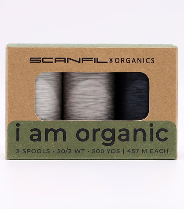 Scanfil Organic Cotton 3 Spool set - 50wt - Stormy Grays