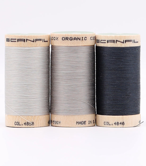 Scanfil Organic Cotton 3 Spool set - 50wt - Stormy Grays