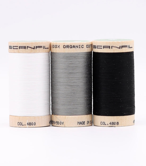 Scanfil Organic Cotton 3 Spool set - 50wt - Achromatics