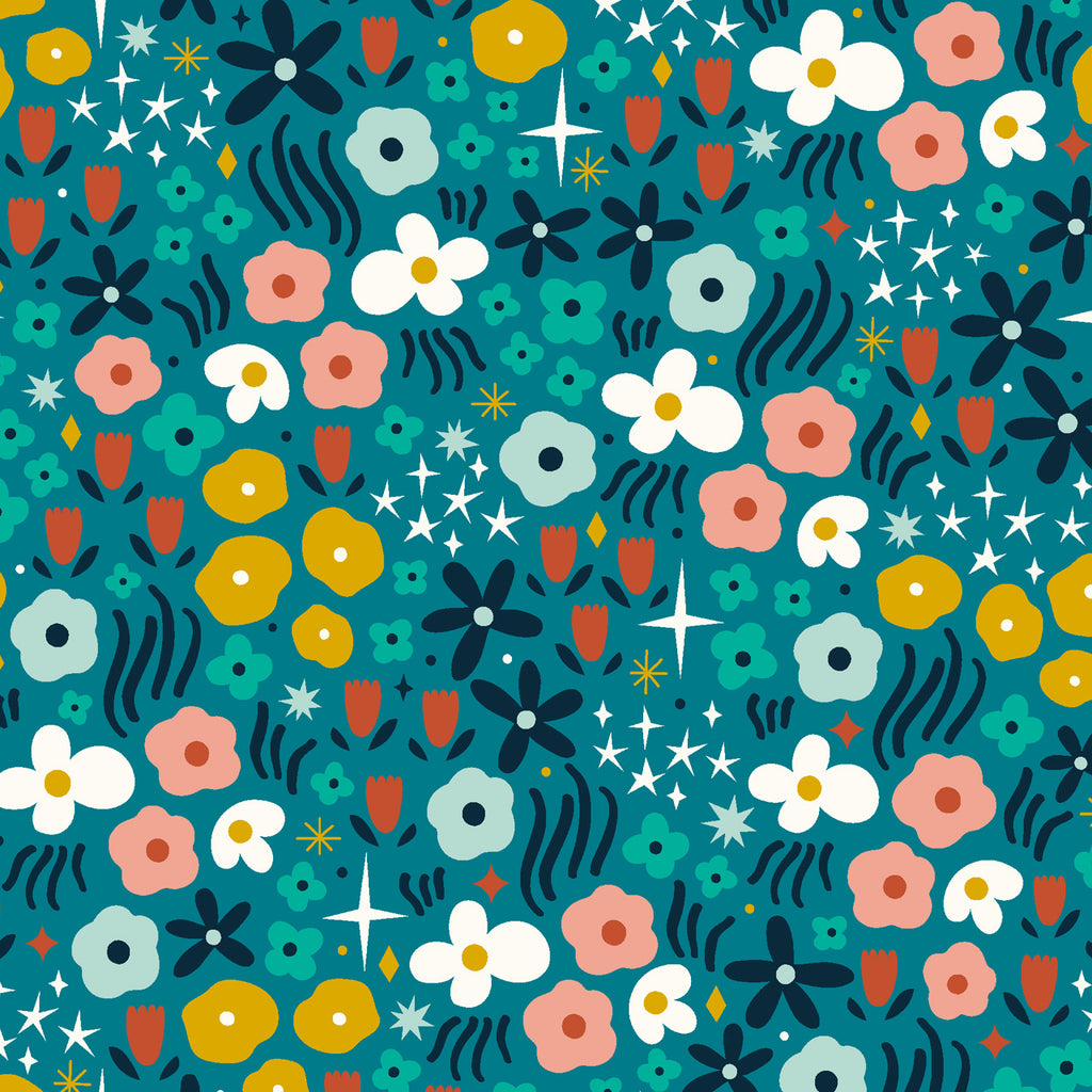 Magical Meadow, Ditsy in Teal