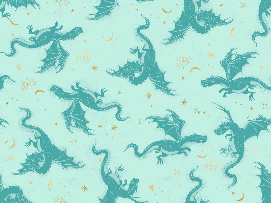 Fireglow, Etched Dragons in Mint Metallic