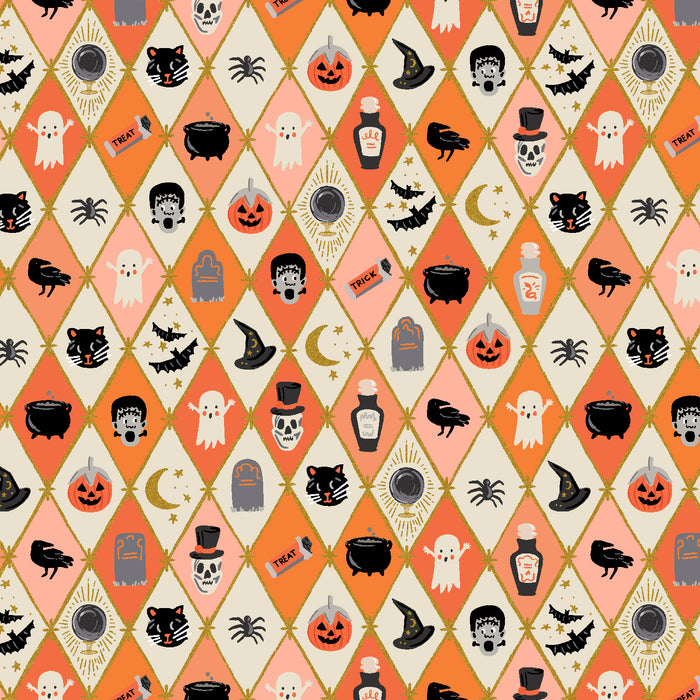 Halloween II, Halloween Argyle in Orange & Metallic Gold