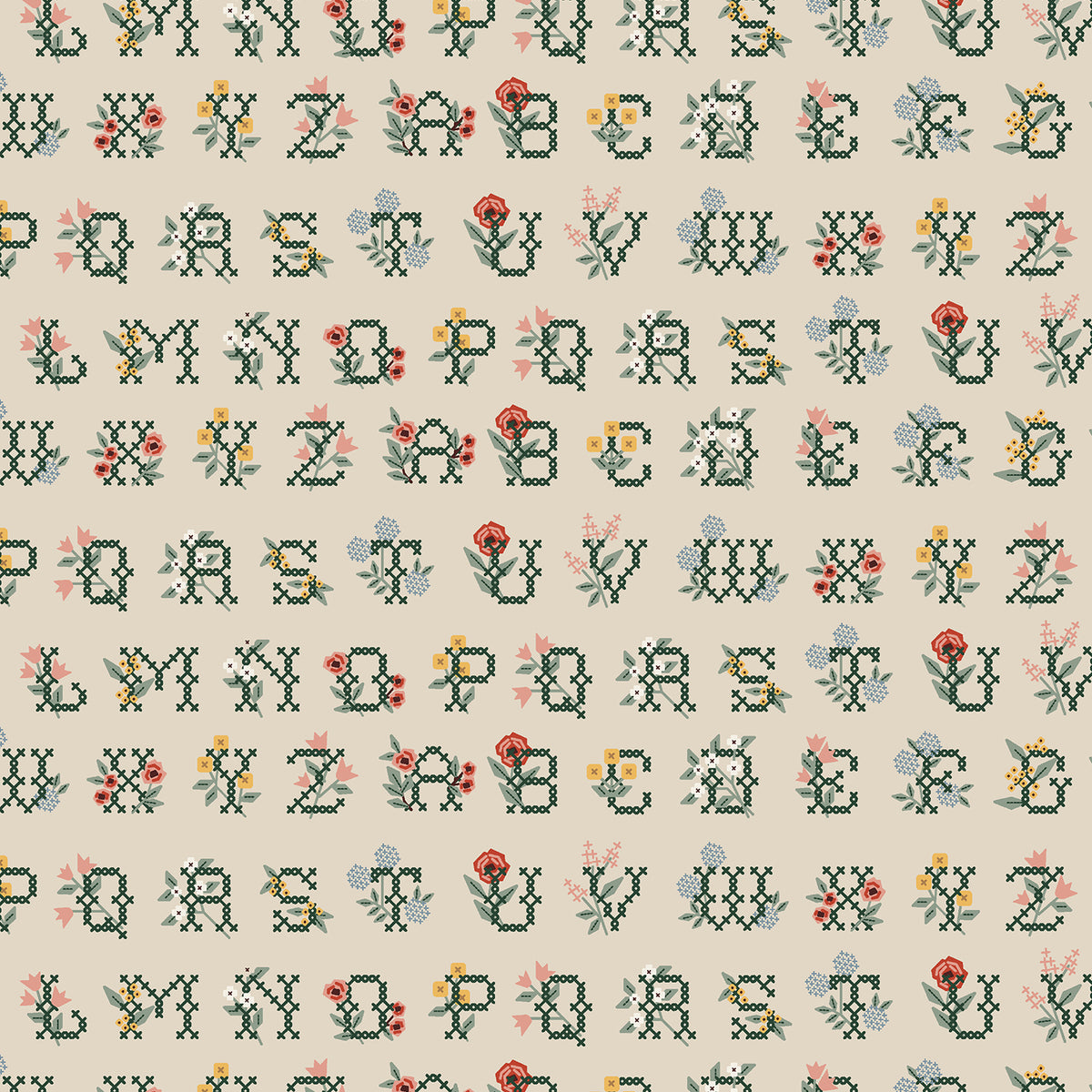 Home Sweet Home, Cross Stitch Letters in Linen– Bloomerie Fabrics