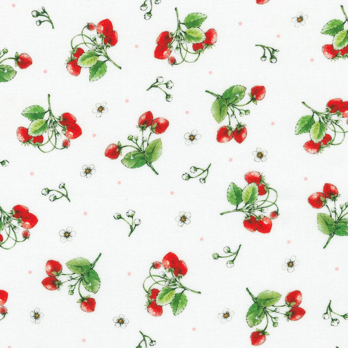 Strawberry Season, Berries & Blossoms in White