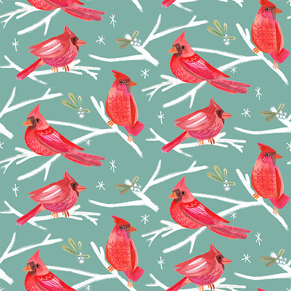 Mod Christmas Birds, Cardinals - SOLD BY THE YARD