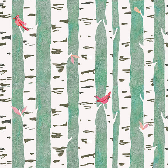 Mod Christmas Birds, Birch Trees - SOLD BY THE YARD