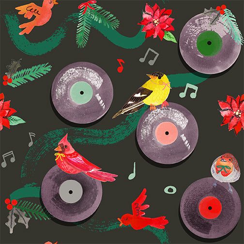 Mod Christmas Birds, Song Bird - SOLD BY THE YARD