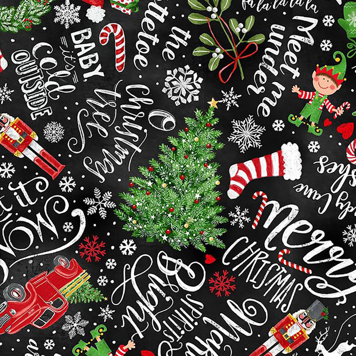 Peace, Joy & Love, Holiday Chalkboard Words & Motifs in Black