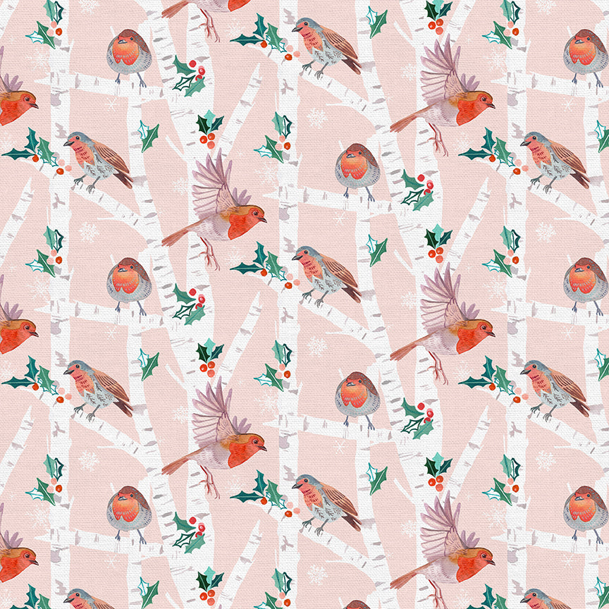 Mod Christmas Birds, House Finch - SOLD BY THE YARD