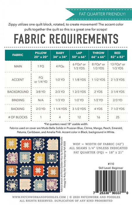Zippy quilt pattern by Patchwork and Poodles