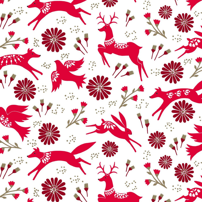 Starlit Hollow, Forest Fauna in White & Red