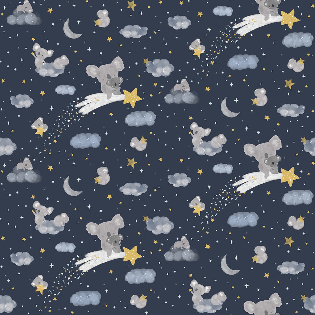 Koala Me Crazy, Shooting Stars in Midnight - SOLD BY THE YARD