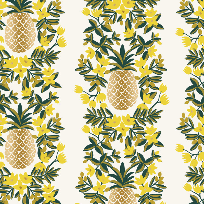 Primavera, Pineapple Stripe in Cream Metallic - SOLD BY THE YARD