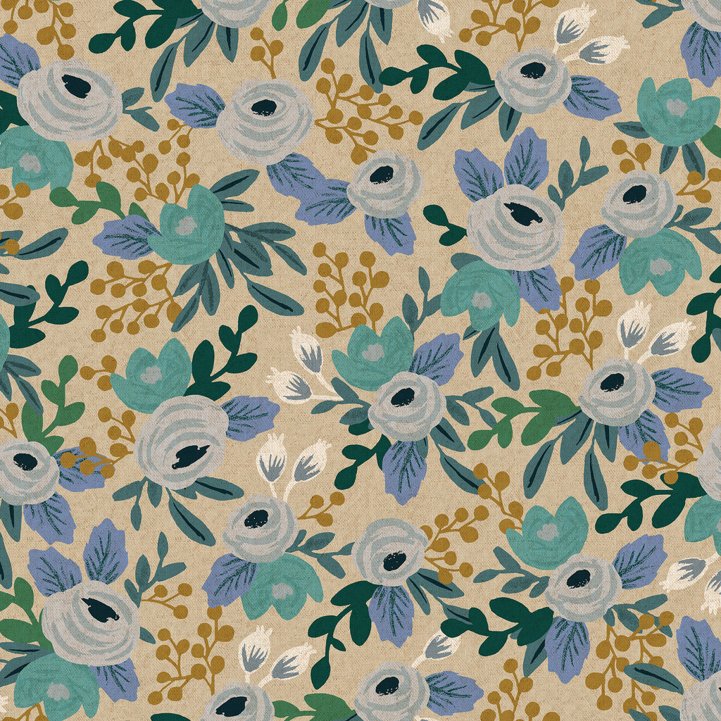 Garden Party, Rosa in Blue Unbleached CANVAS