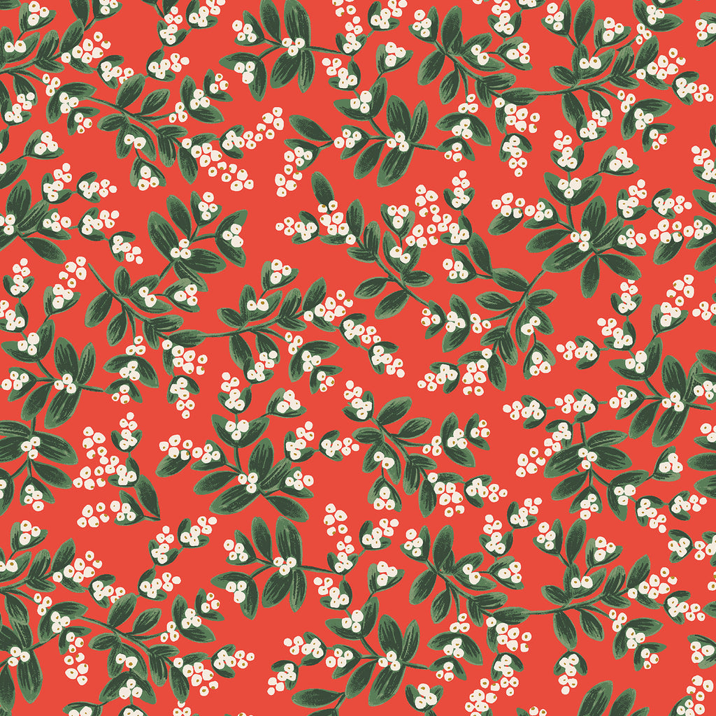 Holiday Classics, Mistletoe in Red Metallic - SOLD BY THE YARD