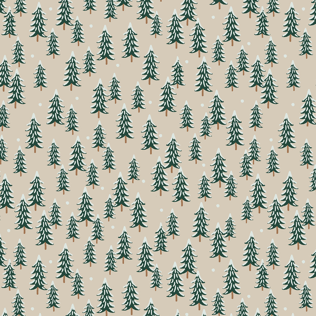 Holiday Classics, Fir Trees in Linen - SOLD BY THE YARD